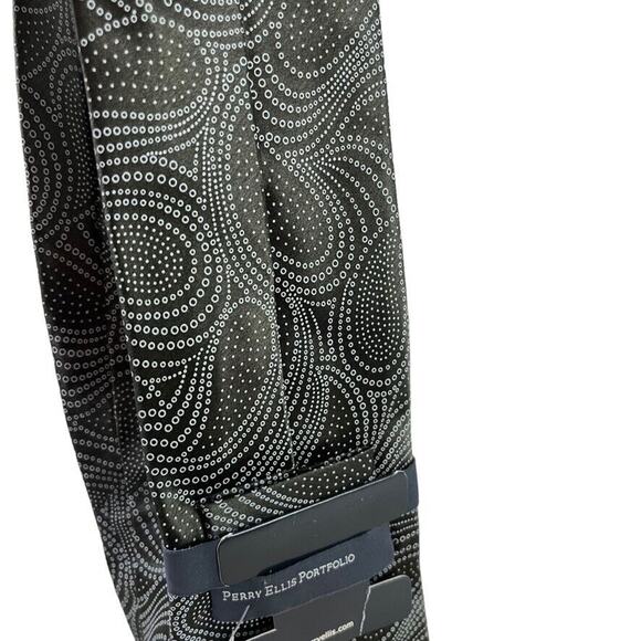 Perry Ellis Portfolio Mens Gray Olive Paisley 100% Silk Hand Made Necktie Tie - Picture 15 of 16